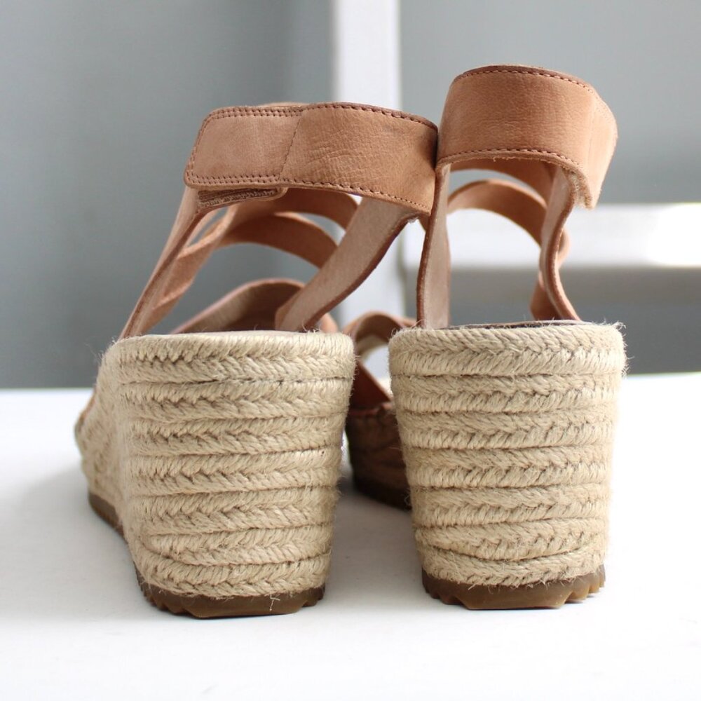 Eileen Fisher Largo Tan Leather Jute Espadrille Wedge Sandal Heels Shoe Size 7 - Picture 2 of 10